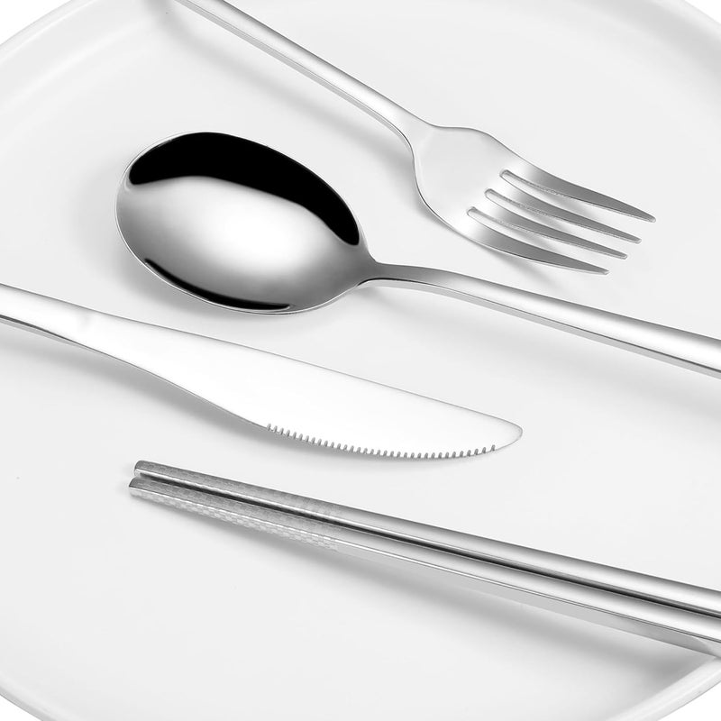 inkuleer Travel Cutlery Set - 18/8 Stainless Steel Reusable Utensils with Metal Case, Portable Silverware for Camping, Office, Travel & Outdoor Dining - Image 3